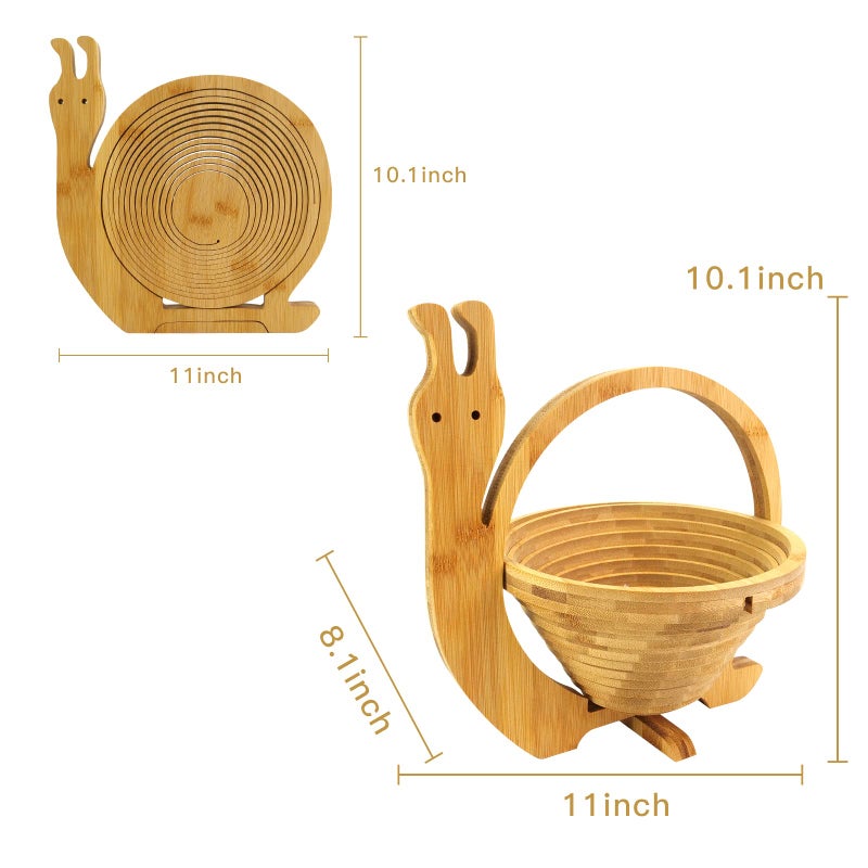 MYOSOTIS Foldable Fruit Basket Collapsible Bamboo Fruit and Veggie BasketF For Holiday Party (Snail) - Image 2
