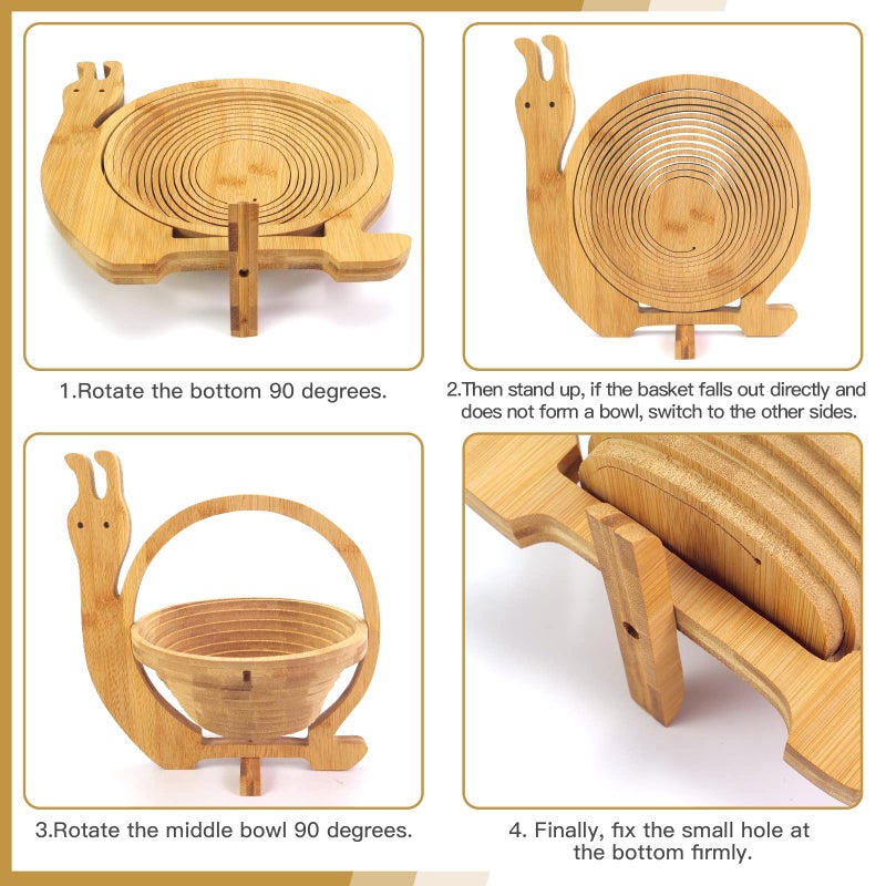 MYOSOTIS Foldable Fruit Basket Collapsible Bamboo Fruit and Veggie BasketF For Holiday Party (Snail) - Image 5