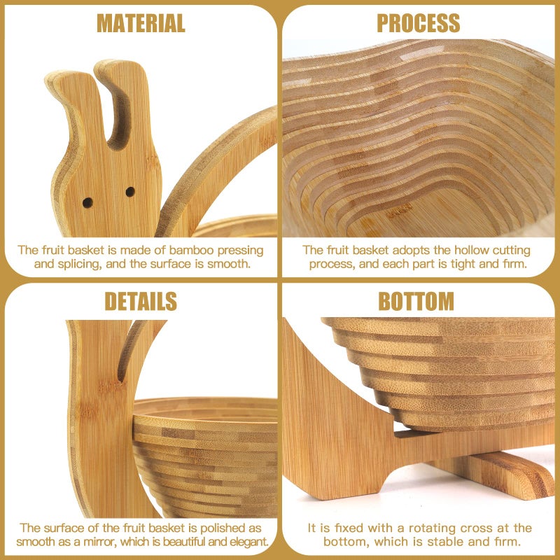 MYOSOTIS Foldable Fruit Basket Collapsible Bamboo Fruit and Veggie BasketF For Holiday Party (Snail) - Image 3