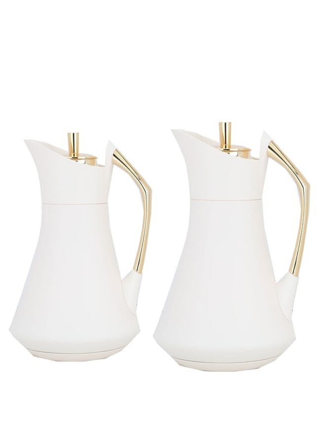 Alsaif Gallery Al Saif Gallery Karma thermos set, two pieces, 1 liter, thermal glass inner container, steel outer shell - white and golden - Image 1