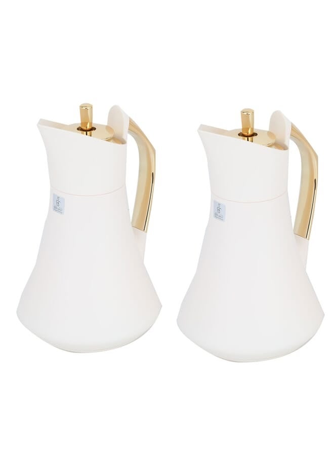 Alsaif Gallery Al Saif Gallery Karma thermos set, two pieces, 1 liter, thermal glass inner container, steel outer shell - white and golden - Image 2