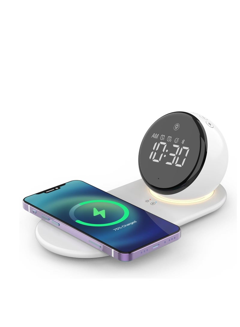KASTWAVE Digital Clock, Alarm Clock with Fast 15W Wireless Charger for Bedroom, for Heavy Sleepers Adults, Bluetooth Speaker, 20 Natural Sleep Sounds, Warm Night Lights, Dual Alarm, for Teens Girls Gifts  - Image 1
