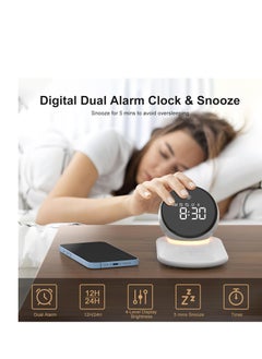 KASTWAVE Digital Clock, Alarm Clock with Fast 15W Wireless Charger for Bedroom, for Heavy Sleepers Adults, Bluetooth Speaker, 20 Natural Sleep Sounds, Warm Night Lights, Dual Alarm, for Teens Girls Gifts  - Image 5