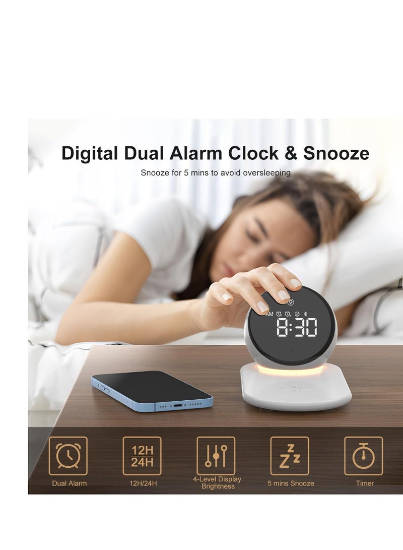 KASTWAVE Digital Clock, Alarm Clock with Fast 15W Wireless Charger for Bedroom, for Heavy Sleepers Adults, Bluetooth Speaker, 20 Natural Sleep Sounds, Warm Night Lights, Dual Alarm, for Teens Girls Gifts  - Image 5