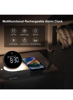 KASTWAVE Digital Clock, Alarm Clock with Fast 15W Wireless Charger for Bedroom, for Heavy Sleepers Adults, Bluetooth Speaker, 20 Natural Sleep Sounds, Warm Night Lights, Dual Alarm, for Teens Girls Gifts  - Image 2