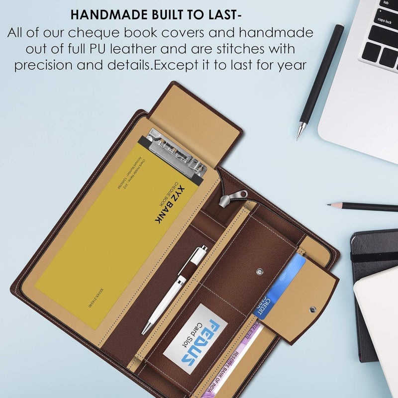 FEDUS Cheque Book Holder, Vegan Leather Expanding Handmade Multiple Cheque Book Holder for Cards, Women/Men Cheque Book Wallet, Traveling Wallets, Checkbook Holder, Documents Holder for Office & Home - Image 2