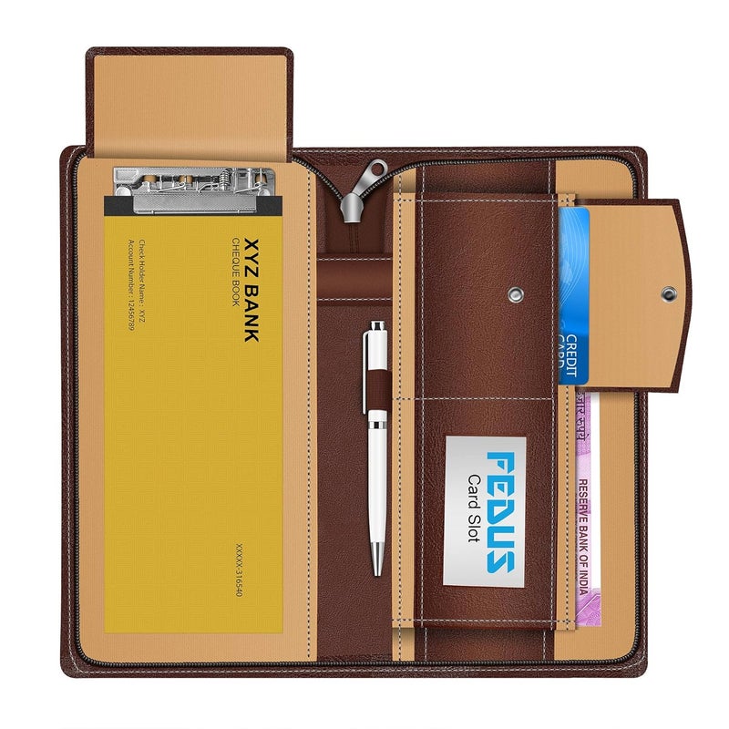 FEDUS Cheque Book Holder, Vegan Leather Expanding Handmade Multiple Cheque Book Holder for Cards, Women/Men Cheque Book Wallet, Traveling Wallets, Checkbook Holder, Documents Holder for Office & Home - Image 5