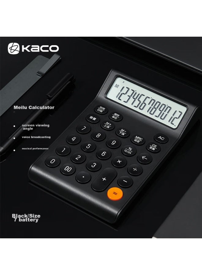 Kaco Large Screen Voice Calculator, Financial/office Mental Math, 12-digit Display, Real Voice Calculation, Office Stationery Supplies, Charming Black - Image 1