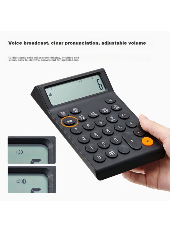 Kaco Large Screen Voice Calculator, Financial/office Mental Math, 12-digit Display, Real Voice Calculation, Office Stationery Supplies, Charming Black - Image 2