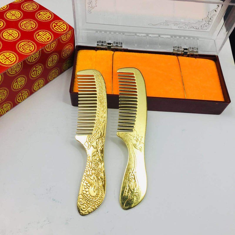 Generic Pure copper vintage copper comb hand-polished copper comb hairdressing characteristic hair comb brass comb dragon and phoenix comb Buddha hand Lotus comb