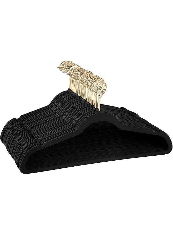 ManGotree Adult Velvet Hangers, Coat & Suite Hangers, No-Slip Hangers, Ultra-Slim Space Saving Hangers, Sturdy & Durable Clothes Hangers, 360 Swivel Golden-Plated Hook, 36 Pack (Black) - Image 1