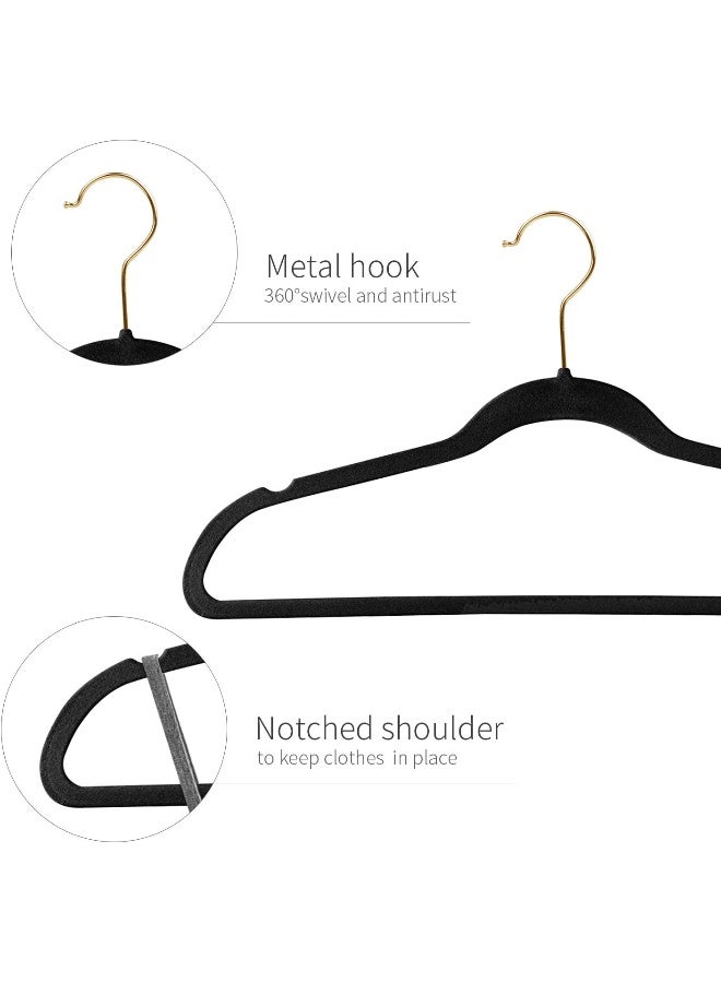 ManGotree Adult Velvet Hangers, Coat & Suite Hangers, No-Slip Hangers, Ultra-Slim Space Saving Hangers, Sturdy & Durable Clothes Hangers, 360 Swivel Golden-Plated Hook, 36 Pack (Black) - Image 3