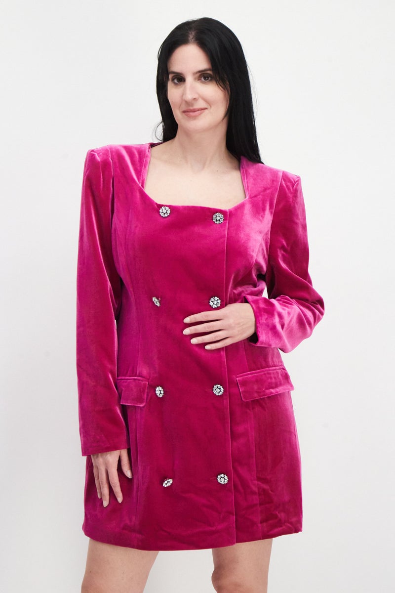 RIVER ISLAND Women Long Sleeves Scoop Neck Plain Blazer Dress, Magenta - Image 1