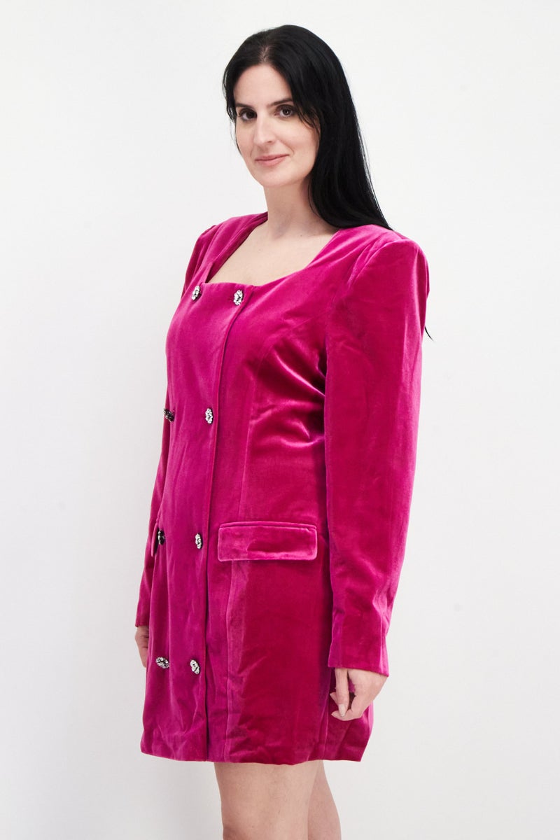 RIVER ISLAND Women Long Sleeves Scoop Neck Plain Blazer Dress, Magenta - Image 4