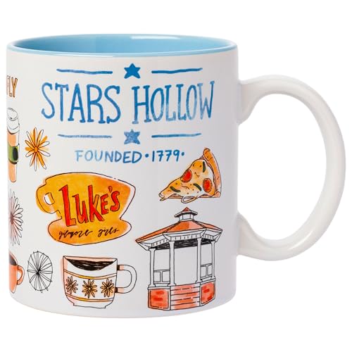 Silver Buffalo فنجان سيراميك فضي بوفالو من غيلمور غيرلز بأيقونات مواقع الوجهات سعة 20 أونصة