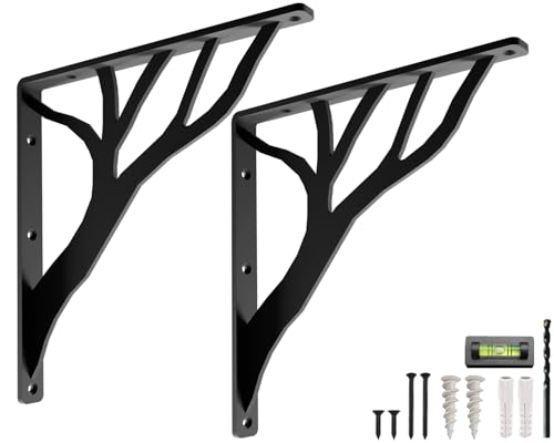 Balin Designs Rustic Tree Black Heavy Duty Shelf Brackets 12 inch by Balin Designs, Decorative L Brackets, Iron Metal Floating Shelf Bracket, Wall Mount Shelving Bracket, Included Hardware, Set of 2 - Image 1
