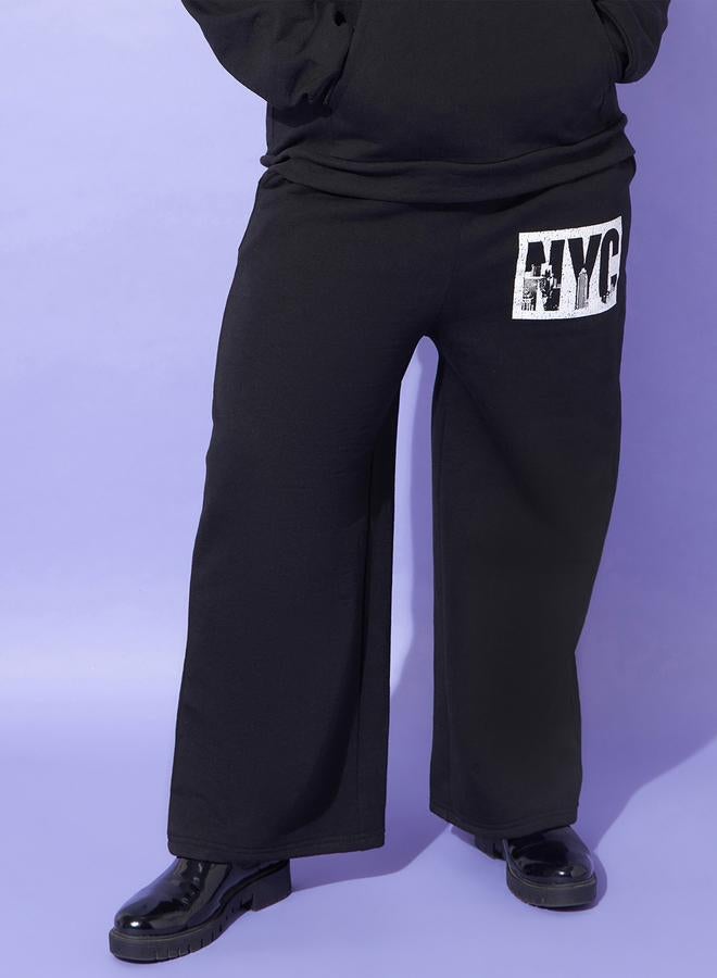 Sassafras Plus Size Black Wide Leg Joggers - Image 1