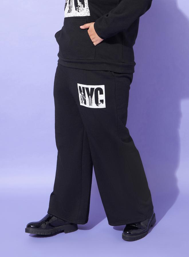 Sassafras Plus Size Black Wide Leg Joggers - Image 3