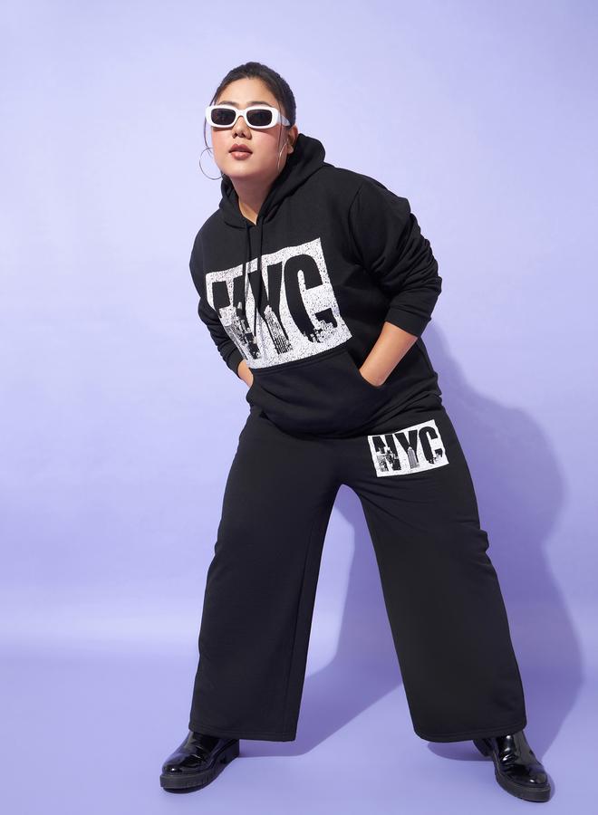 Sassafras Plus Size Black Wide Leg Joggers - Image 2