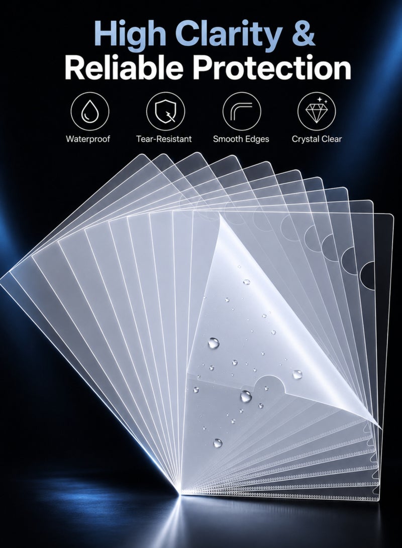 MOMENT 48 Pack Waterproof Clear File, A4 Plastic Transparent Folders A4 L-Type Transparent Pockets Folder, Clear Pockets Perfect Folder Plastic Or Document Covers For Office Or School Work - Image 2