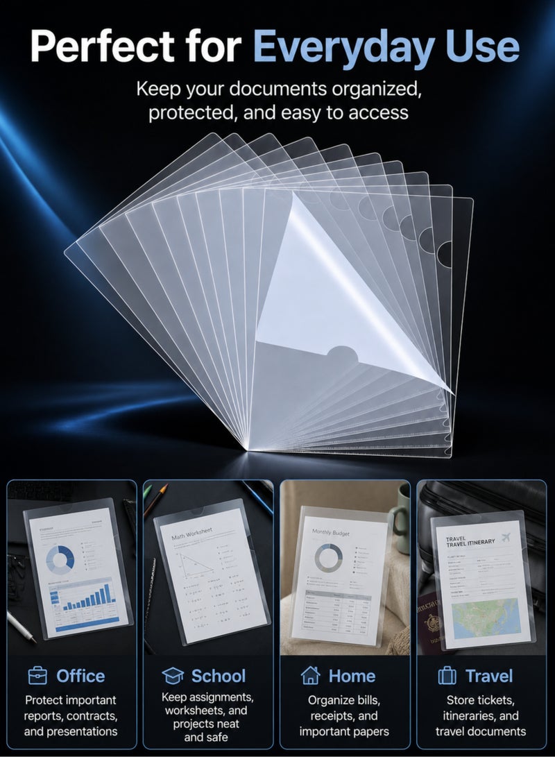 MOMENT 48 Pack Waterproof Clear File, A4 Plastic Transparent Folders A4 L-Type Transparent Pockets Folder, Clear Pockets Perfect Folder Plastic Or Document Covers For Office Or School Work - Image 5