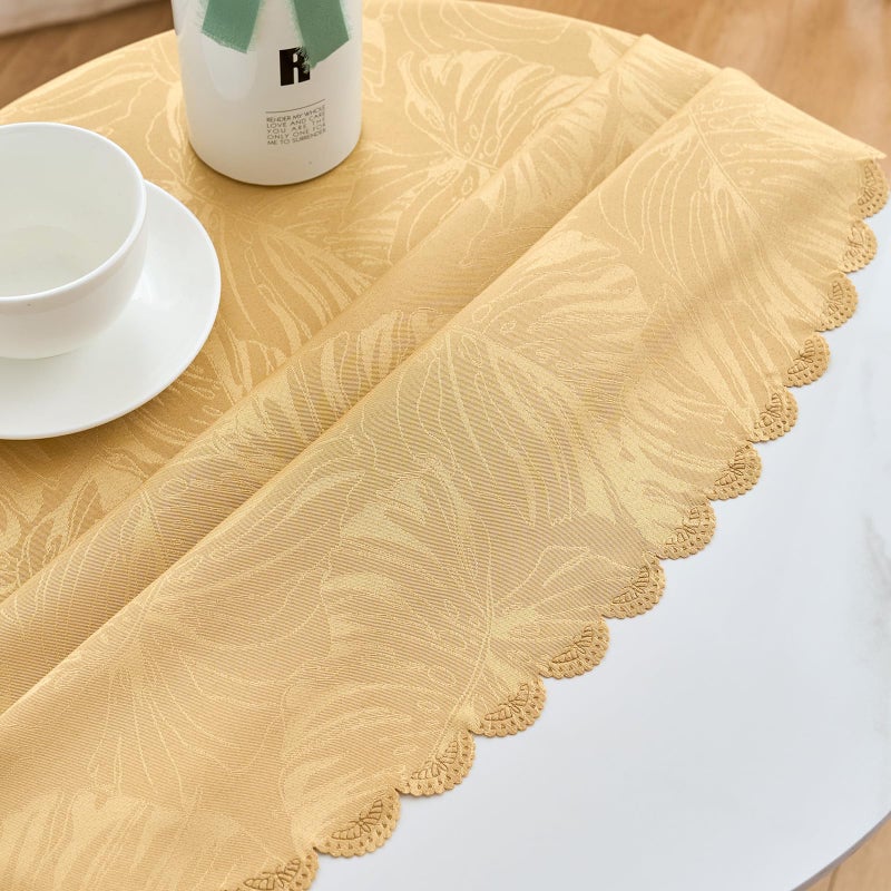 EFFICINATURE Round Tablecloth Golden Small 40 Inch Table Cloths Up to 26"" Dia Tables Leaves Pattern Scalloped Edge Waterproof Jacquard Table Cover-Kitchen Dinner Decor Talking Table Coffee Bar - Image 2