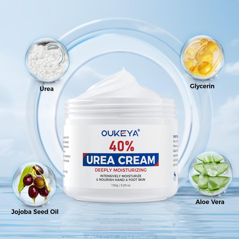 OUKEYA Urea Cream,NEW FORMULA Urea Cream 40 percent for Feet Maximum Strength,Dry Cracked Treatment Lotion for Knees & Elbows,Foot Dead Skin Cuticle Callus Remover Toenail Softener,5.29 ozï¼ˆ2 Packs - Image 2