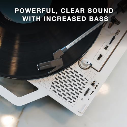 Victrola Re-Spin – Sustainable Suitcase Vinyl Record Player, 3-Speed (33 1/3, 45 & 78 RPM), Belt-Driven Bluetooth Turn Table with Built-in Bass Radiator, 3.5mm Headphone Jack (Gray) - Image 5