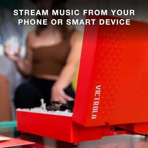 Victrola Re-Spin – Sustainable Suitcase Vinyl Record Player, 3-Speed (33 1/3, 45 & 78 RPM), Belt-Driven Bluetooth Turn Table with Built-in Bass Radiator, 3.5mm Headphone Jack (Gray) - Image 3