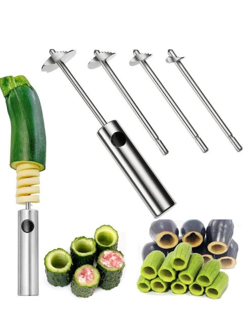 Stainless Steel Vegetable Drill Fruit Corer And Veggie Spiralizer Twister Set With 4 Sizes for Coring and Hollowing out Zucchini Potatoes Carrot Apple