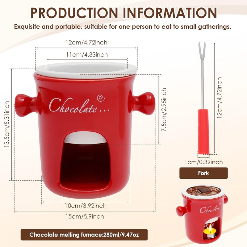 Chocolate Fondue Mug with Fork, 280ml Ceramic Chocolate Fondue Cup Set, Chocolate Melting Mug, Great for Cheese, Butter - Date Nights, Birthdays, Anniversary, Weddings (Red) - Image 2
