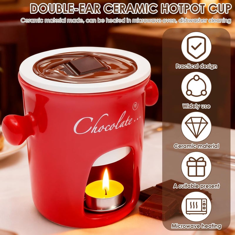 Chocolate Fondue Mug with Fork, 280ml Ceramic Chocolate Fondue Cup Set, Chocolate Melting Mug, Great for Cheese, Butter - Date Nights, Birthdays, Anniversary, Weddings (Red) - Image 5