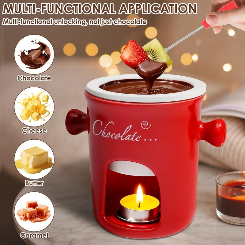 Chocolate Fondue Mug with Fork, 280ml Ceramic Chocolate Fondue Cup Set, Chocolate Melting Mug, Great for Cheese, Butter - Date Nights, Birthdays, Anniversary, Weddings (Red) - Image 3