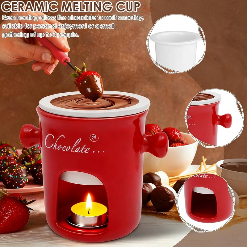 Chocolate Fondue Mug with Fork, 280ml Ceramic Chocolate Fondue Cup Set, Chocolate Melting Mug, Great for Cheese, Butter - Date Nights, Birthdays, Anniversary, Weddings (Red) - Image 4