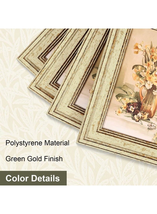 Vittanly طقم إطارات صور 8x10 من 4 قطع، إطار صور عتيق للجدار أو الطاولة، عرض صور 5x7 مع إطار أو 8x10 بدون إطار، ديكور منزلي ريفي، أخضر ذهبي - Image 2