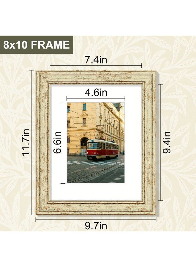 Vittanly طقم إطارات صور 8x10 من 4 قطع، إطار صور عتيق للجدار أو الطاولة، عرض صور 5x7 مع إطار أو 8x10 بدون إطار، ديكور منزلي ريفي، أخضر ذهبي - Image 5