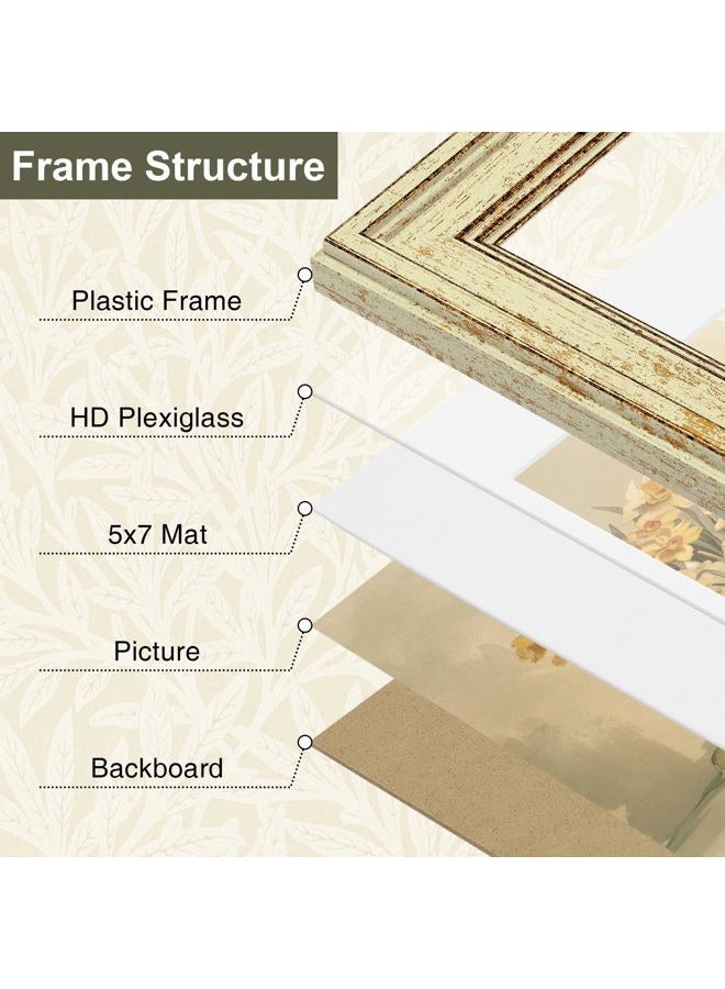 Vittanly طقم إطارات صور 8x10 من 4 قطع، إطار صور عتيق للجدار أو الطاولة، عرض صور 5x7 مع إطار أو 8x10 بدون إطار، ديكور منزلي ريفي، أخضر ذهبي - Image 4