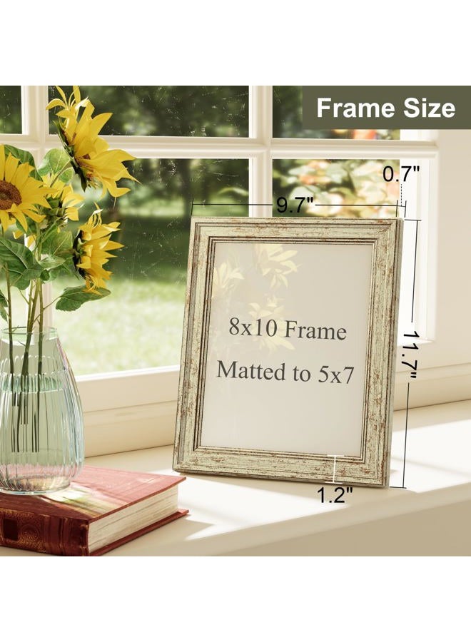 Vittanly طقم إطارات صور 8x10 من 4 قطع، إطار صور عتيق للجدار أو الطاولة، عرض صور 5x7 مع إطار أو 8x10 بدون إطار، ديكور منزلي ريفي، أخضر ذهبي - Image 3