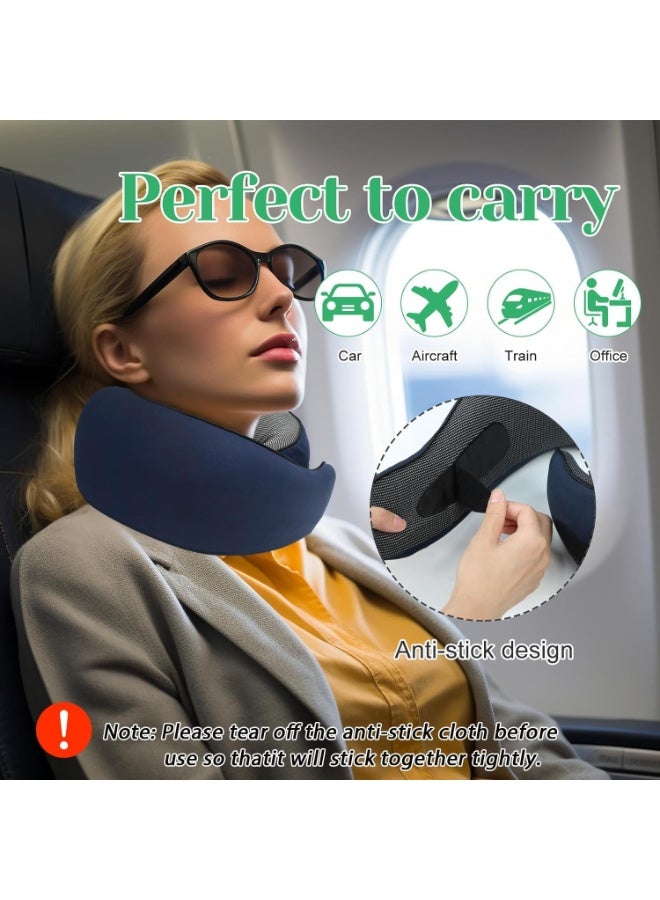 Alruht Memory Foam Travel Neck Pillow with Chin Support, Ergonomic Airplane Pillow with Adjustable Strap & Carry Bag, Blue - Image 5