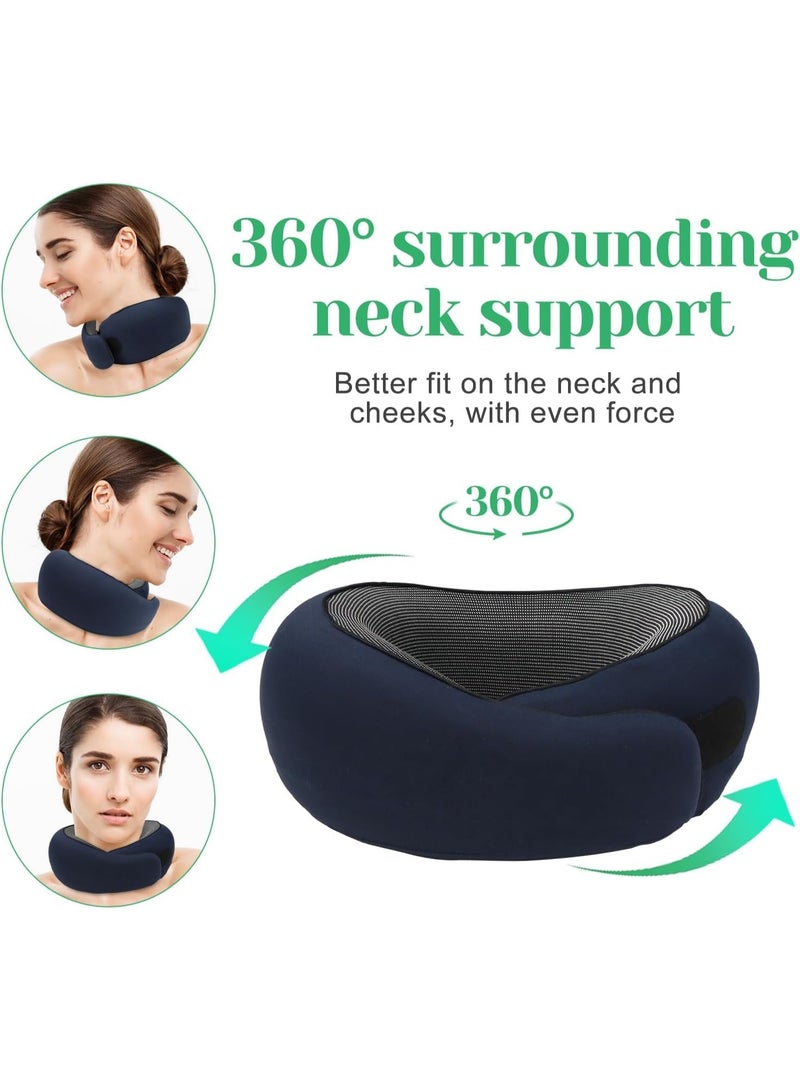 Alruht Memory Foam Travel Neck Pillow with Chin Support, Ergonomic Airplane Pillow with Adjustable Strap & Carry Bag, Blue - Image 3
