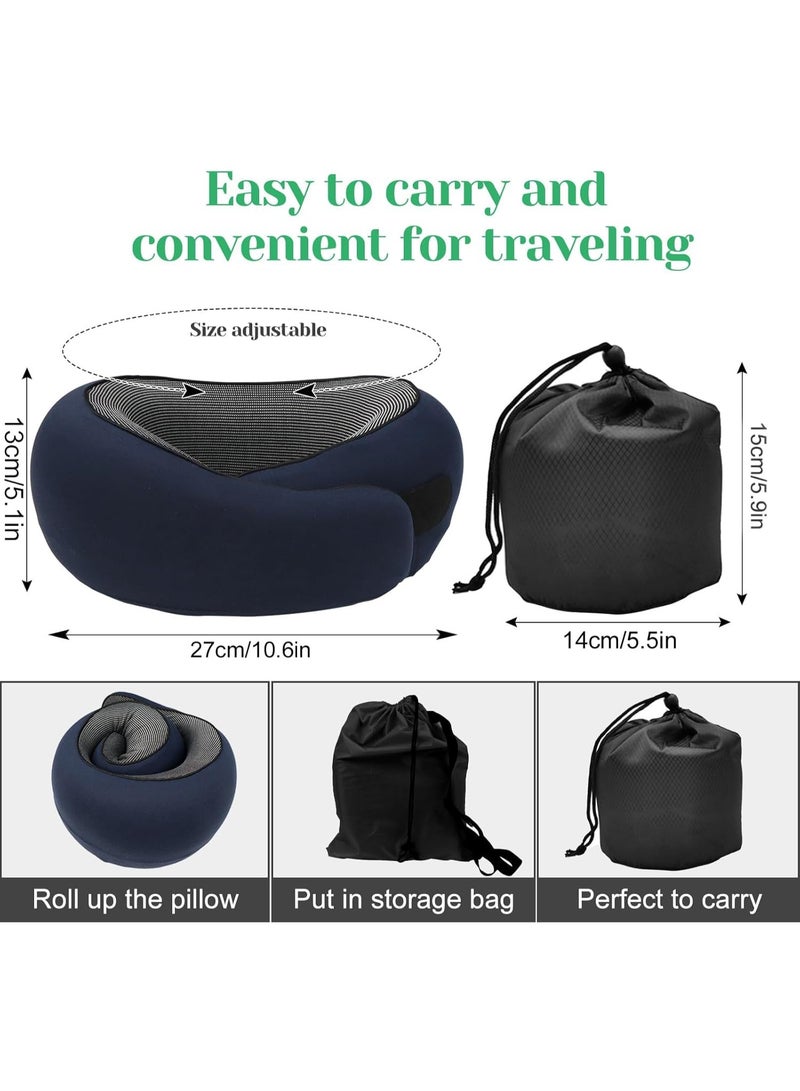Alruht Memory Foam Travel Neck Pillow with Chin Support, Ergonomic Airplane Pillow with Adjustable Strap & Carry Bag, Blue - Image 2