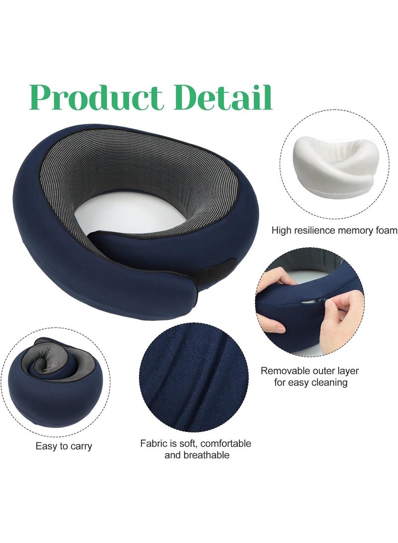 Alruht Memory Foam Travel Neck Pillow with Chin Support, Ergonomic Airplane Pillow with Adjustable Strap & Carry Bag, Blue - Image 4