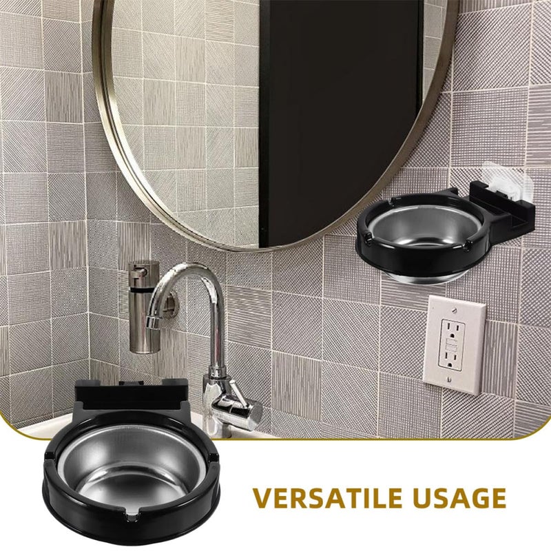 Wall Mounted Stainless Steel Ashtray With Lid Smokeless Cigarette Container 2Pcs Black - Image 4
