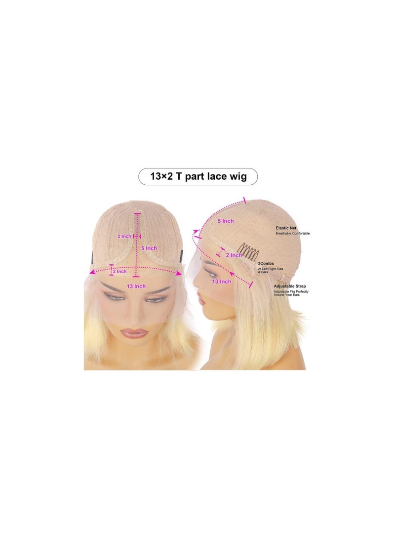 Estelle Lace Front Human Hair Bob Wig, Pre Plucked Hairline Short Lace Front Bob Wig for Women (12in, T black/hotpink) - Image 4