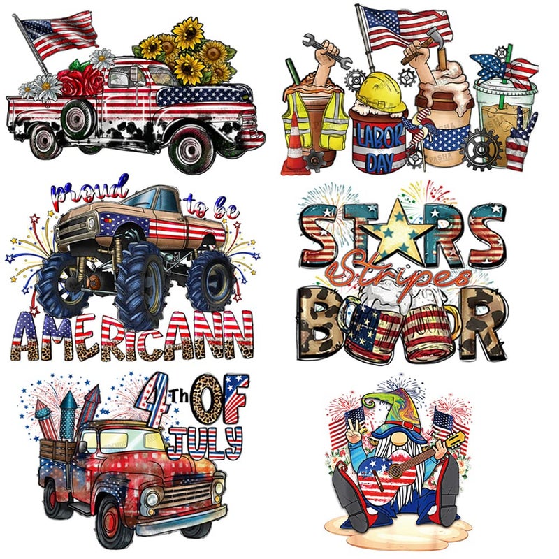 Adonisaon Independence Day Heat Transfer Iron on Patches 4th of July Iron on Vinyl for Clothing Patriotic Iron on Stickers 6 Sheets Flag Decorative Patches America Appliques for Clothes Decoration - Image 2