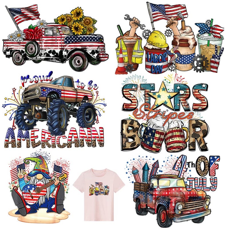 Adonisaon Independence Day Heat Transfer Iron on Patches 4th of July Iron on Vinyl for Clothing Patriotic Iron on Stickers 6 Sheets Flag Decorative Patches America Appliques for Clothes Decoration - Image 1
