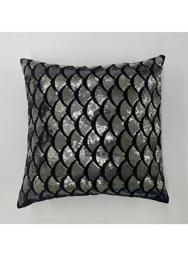 DANUBE HOME Gleam Cotton Duck Cushion Decorative Sofa Throw Pillow Covers Luxury Style Cushion Case Pillow With Sequence Work 4 Mm Dia Sequins Black 45X45Cm