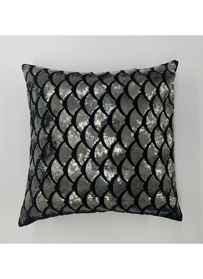 DANUBE HOME Gleam Cotton Duck Cushion Decorative Sofa Throw Pillow Covers Luxury Style Cushion Case Pillow With Sequence Work 4 Mm Dia Sequins Black 45X45Cm 