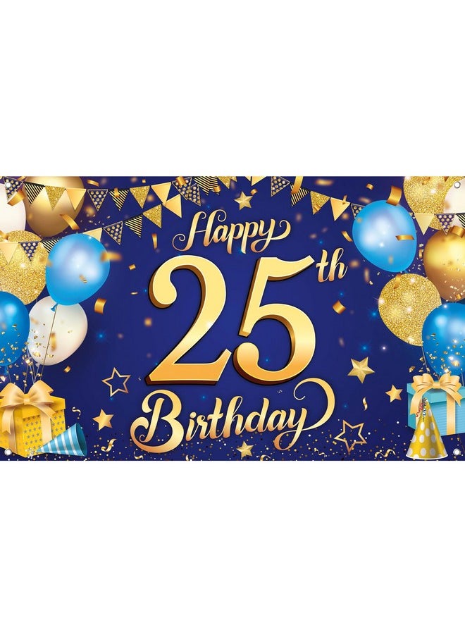 KATCHON Happy 25Th Birthday Banner For Men Xl 72X44 Inch ; Happy 25Th Birthday Decorations For Men ; Blue And Gold 25Th Birthday Backdrop For Men And Women Twenty Five Years Old Birthday Decor  - Image 2