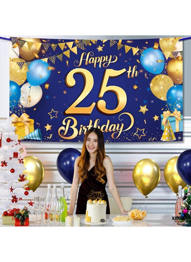 KATCHON Happy 25Th Birthday Banner For Men Xl 72X44 Inch ; Happy 25Th Birthday Decorations For Men ; Blue And Gold 25Th Birthday Backdrop For Men And Women Twenty Five Years Old Birthday Decor  - Image 4